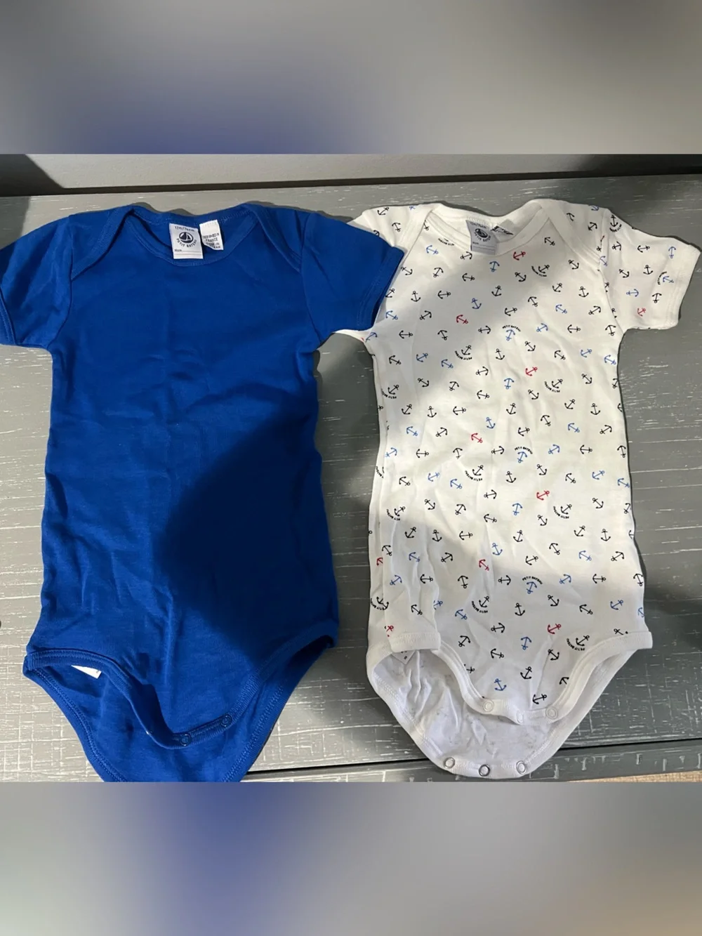 Petit Bateau Royal Blue Solid & White Anchor Print Baby Bodysuits